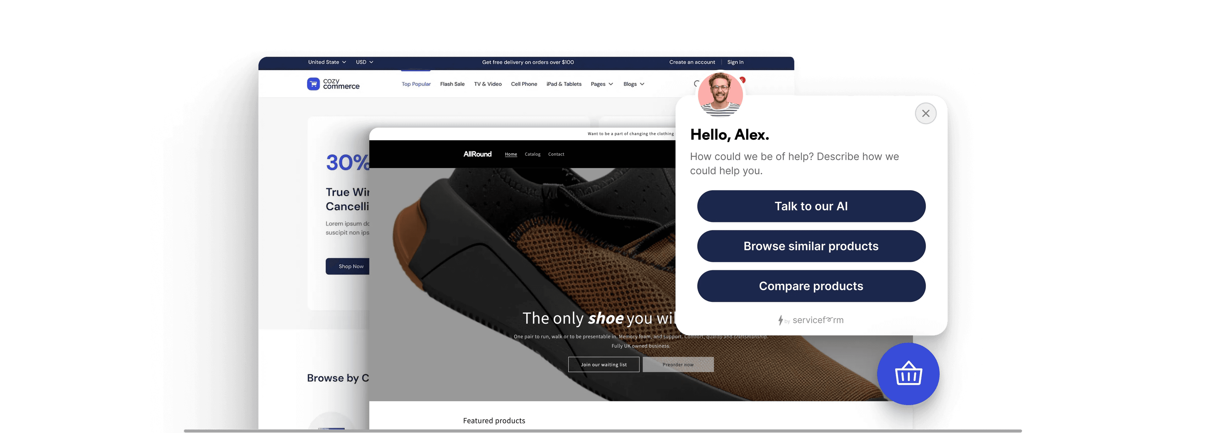 En ehandel som använder serviceforms AI-chatt