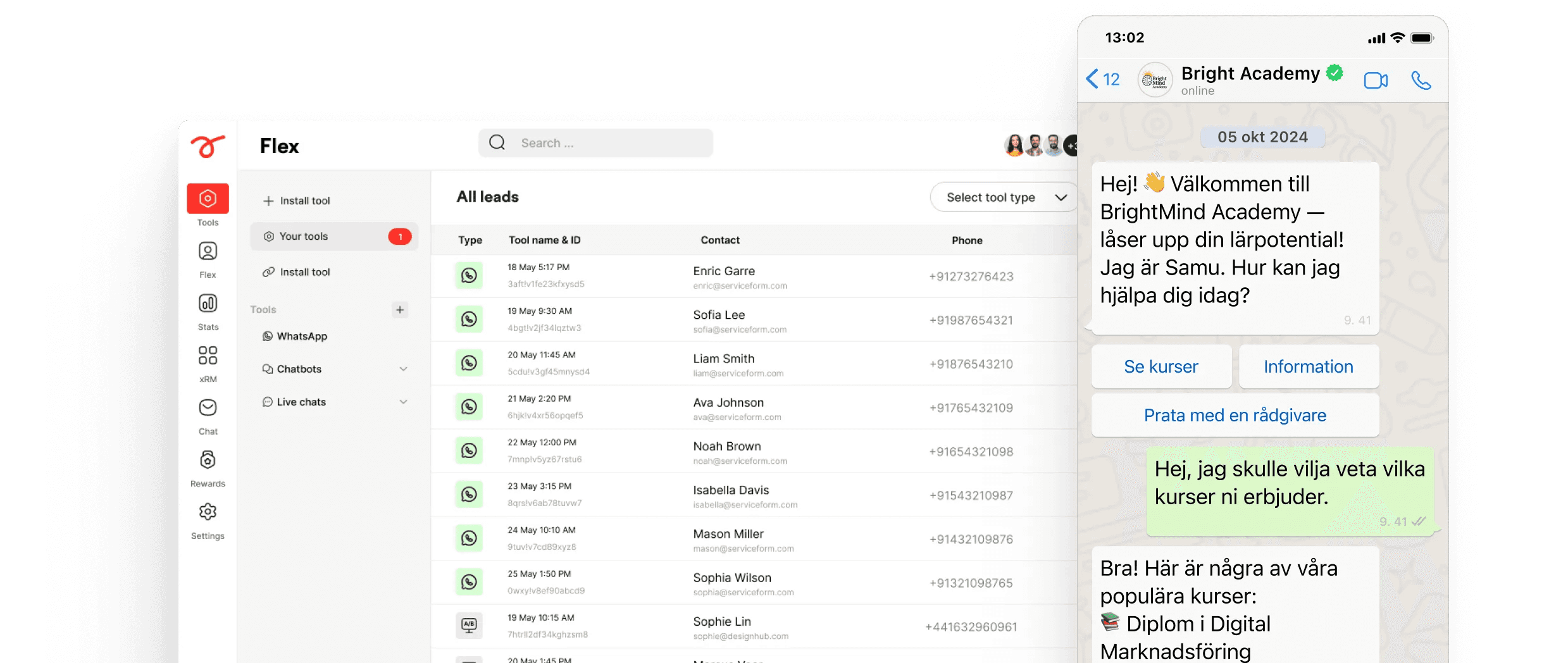 illustrerar hur alla whatsapp Àrenden hamnar i serviceforms dashboard