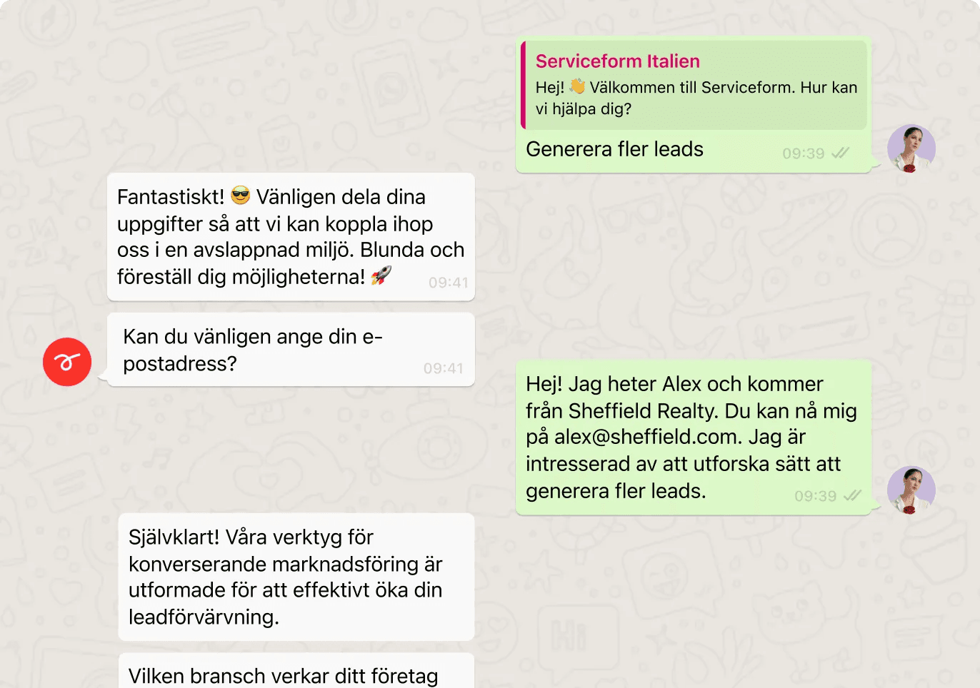 Illustration av chattkonversation i whatsapp