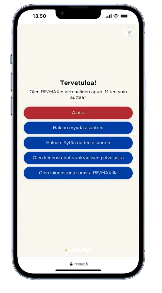 Mira AI chat on RE/MAX Finland