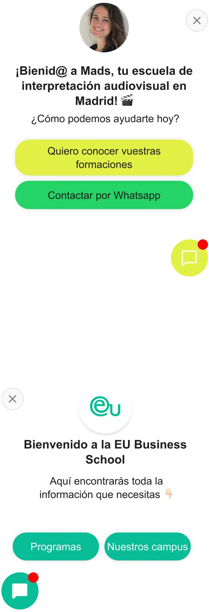 Serviceform bot on an education website — admissions chat example
